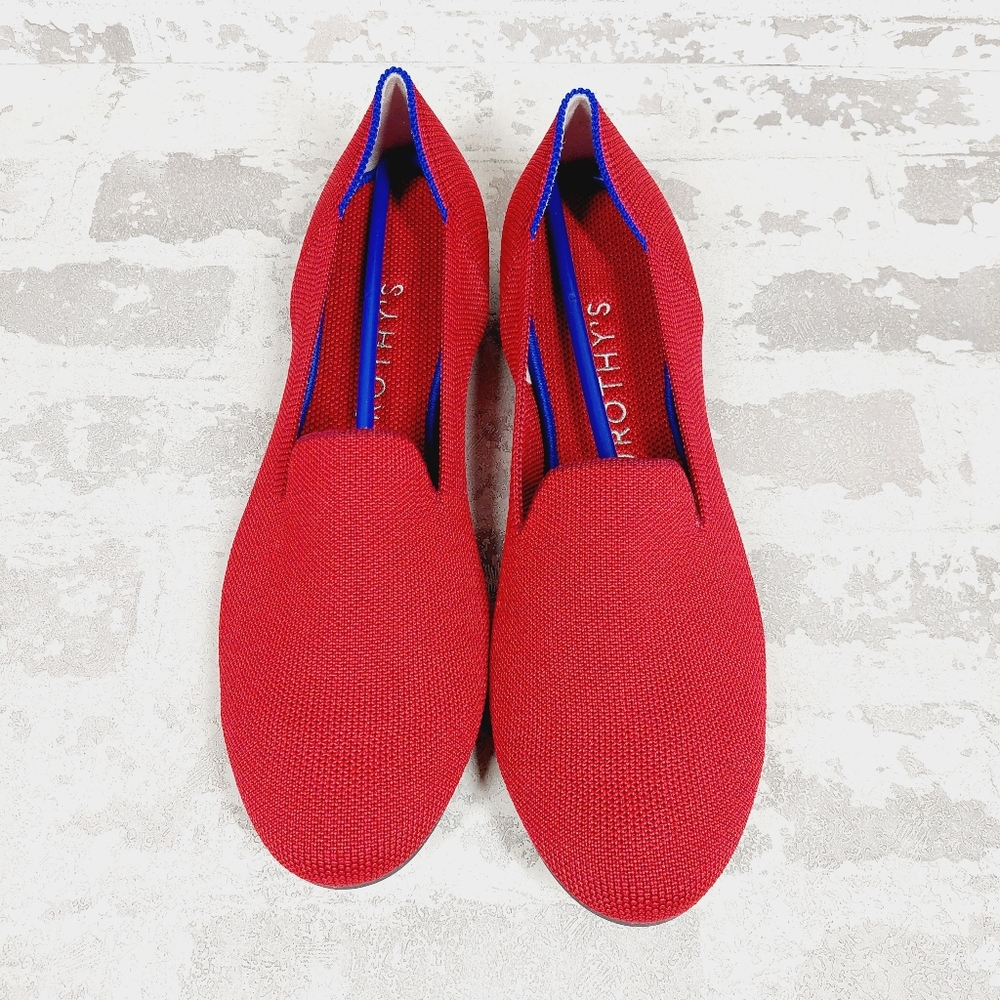 Rothy's Red Knit Flats with Blue Trim - Picture 5 of 7